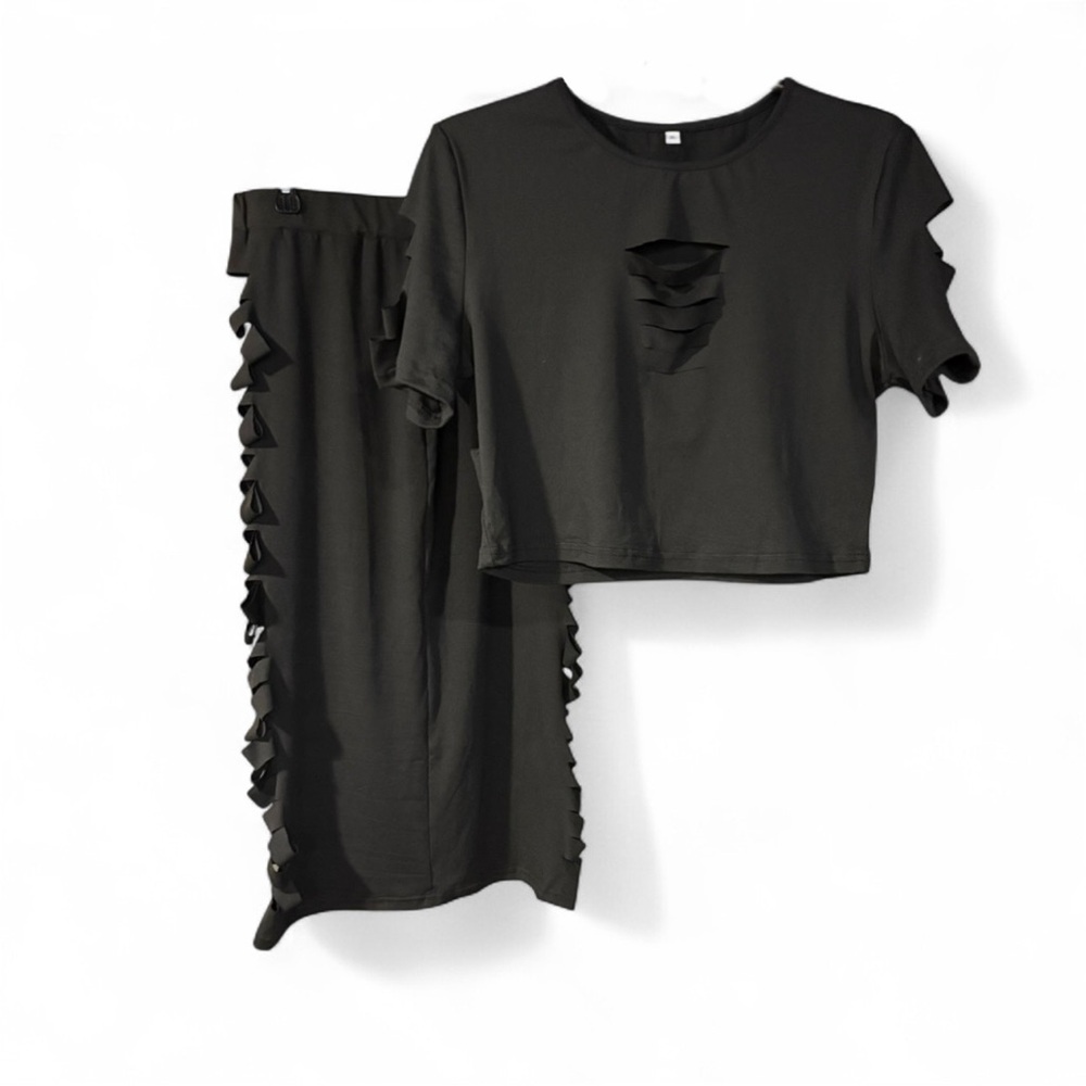 Black Cut- Out Skirt & Cropped Top Set!